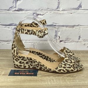 J. Crew Leopard Print Wedge Sandals in Brown and Cream